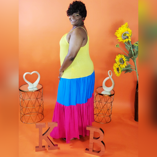 Carribean Color Block Maxi Dress