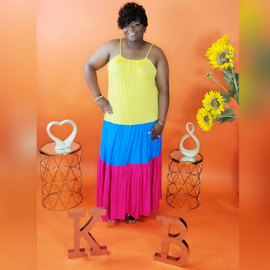 Carribean Color Block Maxi Dress