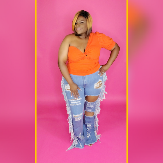 Wren Orange Half Sleeve Top